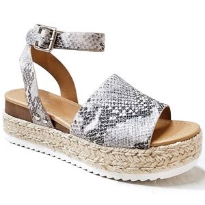 Soda Snake-Print Espadrille Platform Sandals in White and Brown